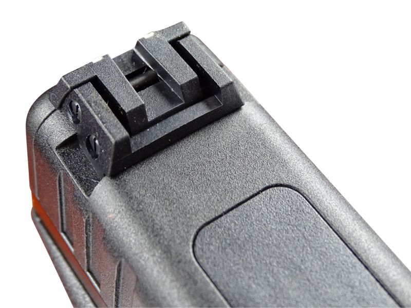 Pohled na stranově i výškově stavitelné hledí. Tato varianta je s Glockem 44 dodávána standardně.