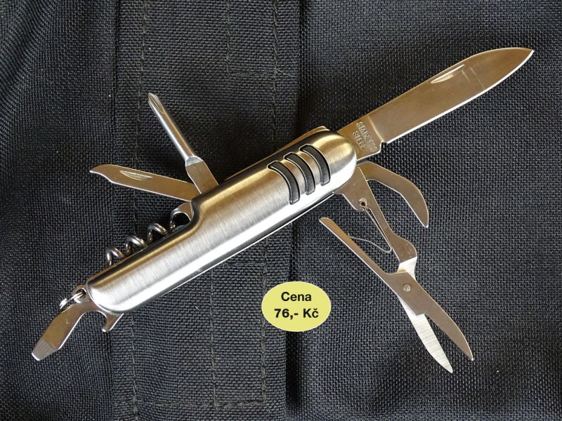 Nožík Beaver Albert je opět pěkně zpracovaný multifunkční nožík. Jeho cena je 76,- Kč. S Albertem získáte celkem 9 funkcí: nůž, nůžky, otevírák korunkových uzávěrů, malý plochý šroubovák, otevírák konzerv, křížový šroubovák, čistič nehtů, pilník na nehty a vývrtku. Délka nožíku v zavřeném stavu je 93 mm, šířka 25 mm a výška 16 mm. Délka čepele nože je 55 mm a hmotnost nože 81 gramů.