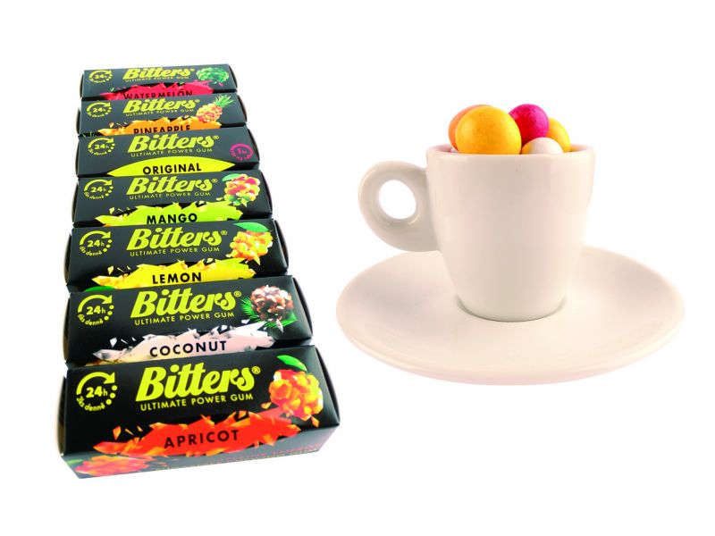 „Kofeinovky Bitters“ obsahují v jedné žvejce 90 mg kofeinu (jak jeden silnej šálek kávy) a navíc 45 mg taurinu, což dokonce vede k omezení jejich denního příjmu na 3 kusy! Nechutnají a neosvěží