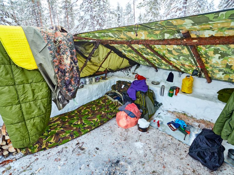 Velkou výhodou bude dokázat si v improvizovaných podmínkách postavit a zařídit nouzový přístřešek samozřejmě tak, aby plnil svůj účel a poskytl sucho, teplo a alespoň určitý stupeň bezpečí.