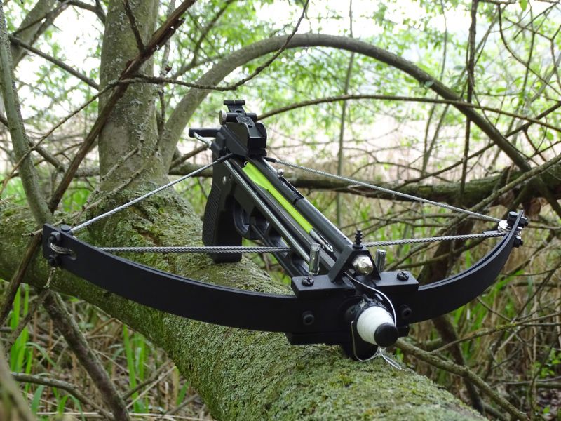 I přesto, že jsem z tohoto článku pistolové kuše hned v úvodu vyloučil myslím, že alespoň tuto jednu nezmínit nemohu. Jde o kladkovou pistolovou kuši se sklopnými ocelovými nátahovými rameny (40lbs), která se v ČR prodává pod názvem Cross Fire II.